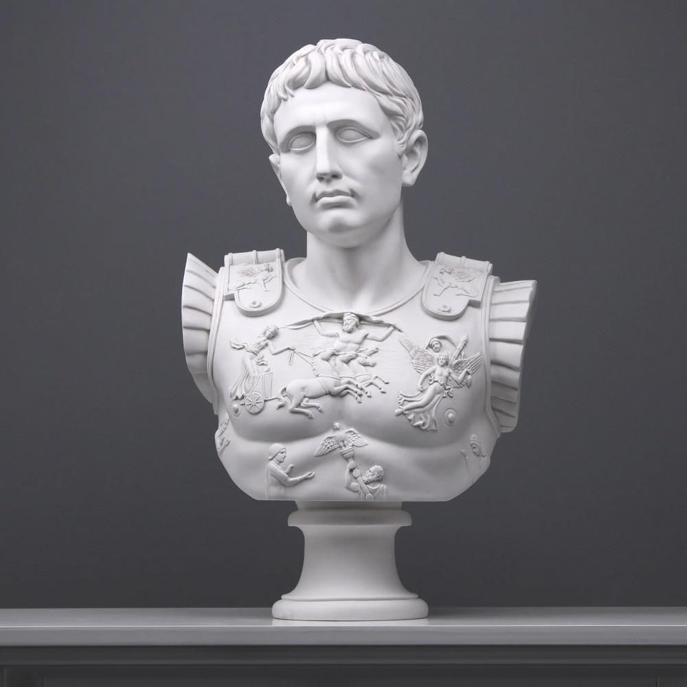 Large Augustus Caesar Bust Sculpture - (35.2lbs): Large Augustus Caesar Bust Sculpture - (35.2lbs) Our breathtaking marble bust of Augustus Caesar, the first emperor of Rome, is a perfect choice for a fascinating classical or Roman interior. This lar