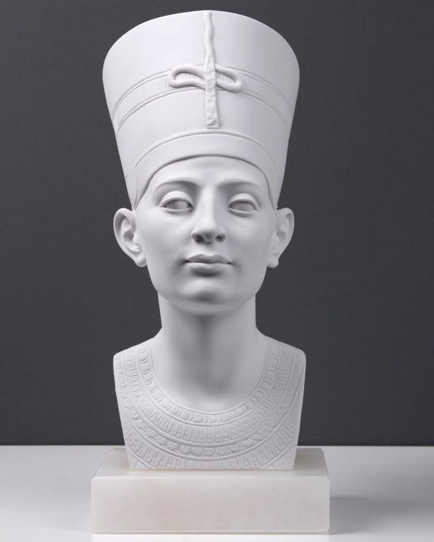 Sculpted Bust of the Ancient Queen Nefertiti - (7.7lbs): Sculpted Bust of the Ancient Queen Nefertiti - (7.7lbs) Experience the allure of ancient royalty with our meticulously crafted Sculpted Bust of the Ancient Queen Nefertiti, expertly carved from exqui