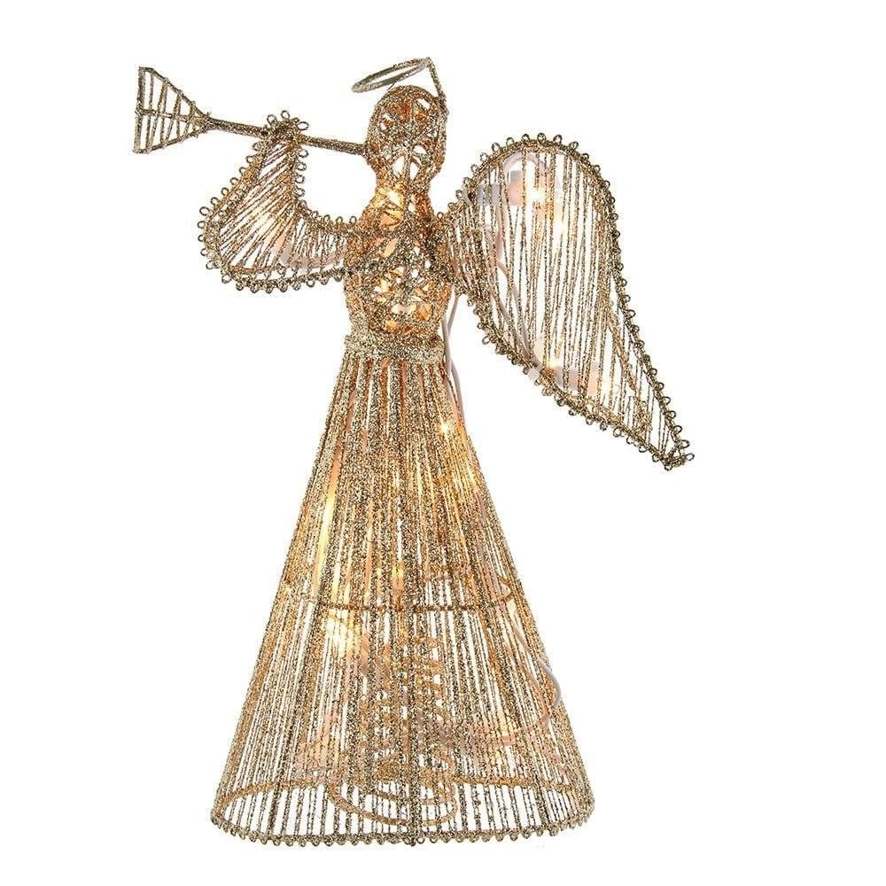 Sparkling Gold Angel Tree Topper: Sparkling Gold Angel Tree Topper Add the perfect finishing touch to your Christmas tree with this 12-inch Gold Glitter Angel Tree Topper. The angel wears a sparkling gold glitter dress accented