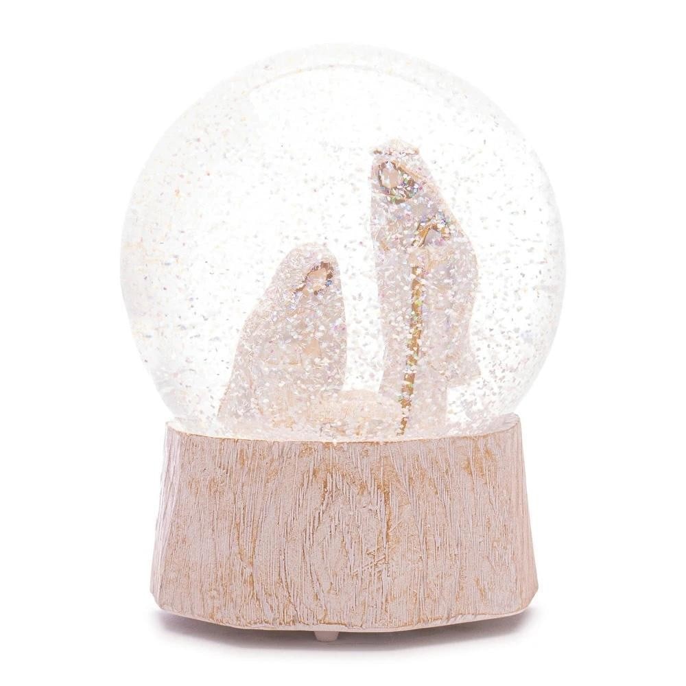 Jesus Loves Me Nativity Musical Snow Globe: Jesus Loves Me Nativity Musical Snow Globe Add a meaningful touch to your holiday décor with this 5.75-inch musical snow globe featuring the Holy Family. Crafted from resin and stone powder, it
