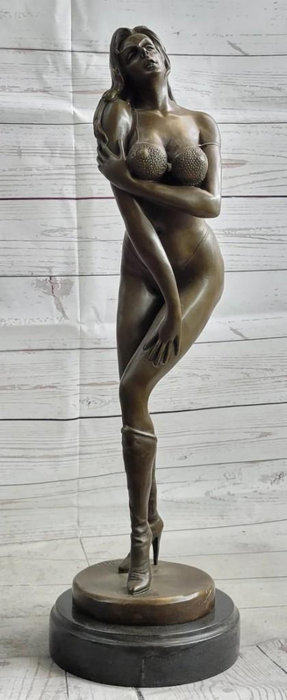 Alluring Bikini-Clad Woman with Boots Original Bronze Statue by Vitaleh - 21" x 6.5": Alluring Bikini-Clad Woman with Boots Original Bronze Statue by Vitaleh - 21" x 6.5" Elevate your space with the Alluring Bikini-Clad Woman with Boots Bronze Statue bearing signature of artis