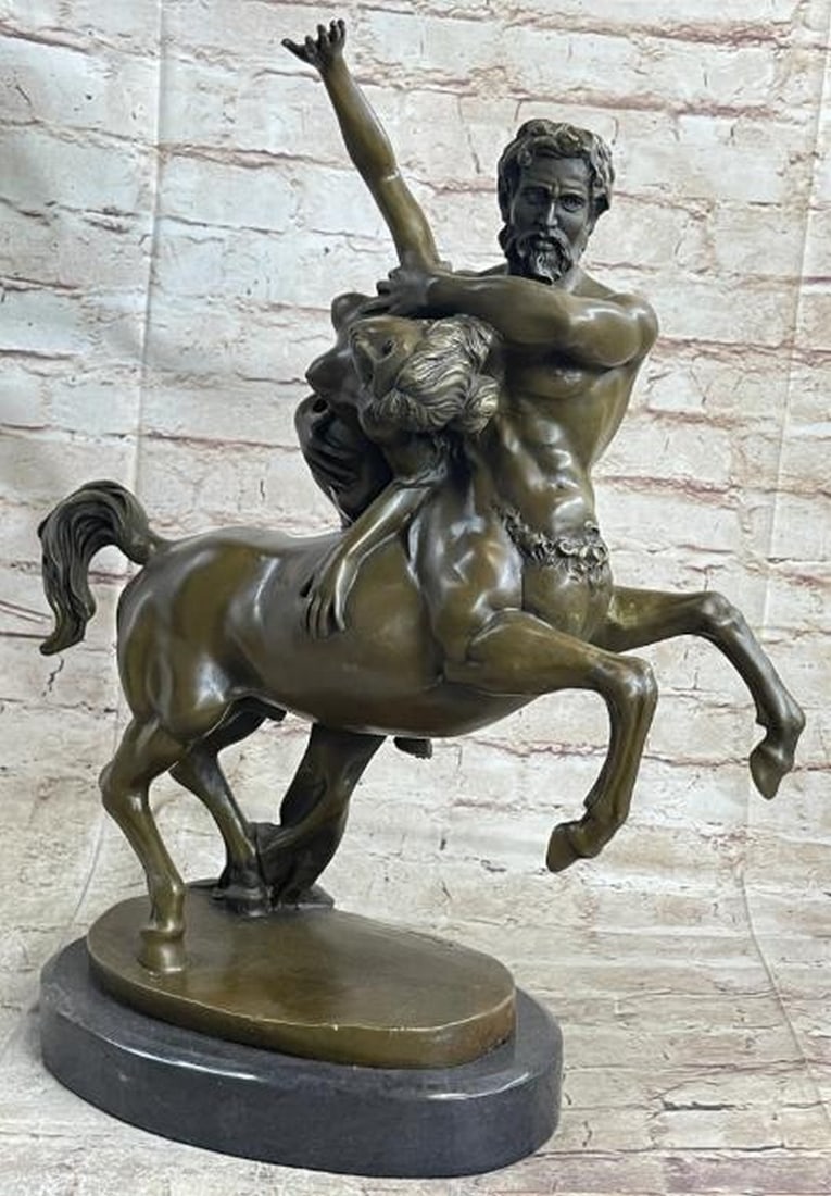 Centaur’s Capture: Nude Woman Abduction Bronze Sculpture: Centaur’s Capture: Nude Woman Abduction Bronze Sculpture Dramatic and mythologically rich, this reproduction bronze sculpture depicts a powerful centaur abducting a nude woman, capturing a moment o