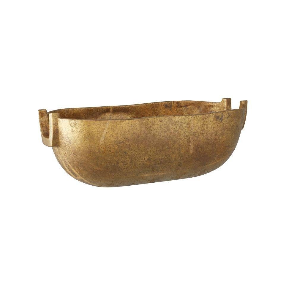 Antique Brass Center Piece, Atticus Collection: Antique Brass Center Piece, Atticus Collection Inspired by the carved stone basins of ancient Egyptian fountains. Cast in durable aluminum and finished in a rich, vintage brass hue, this centerpiece