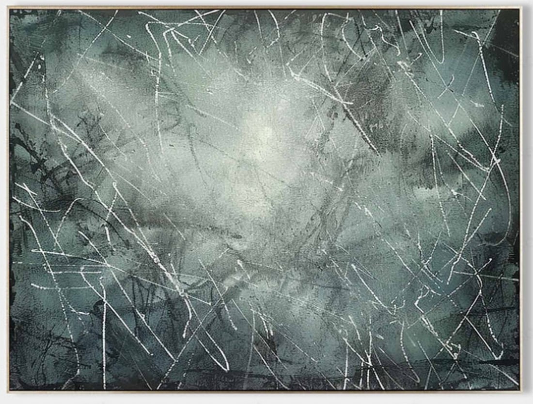 Chaotic Serenity Abstract Expressionism Canvas Painting: Chaotic Serenity Abstract Expressionism Canvas Painting This captivating abstract work blends motion and stillness in equal measure. Bold splashes of charcoal gray, muted olive green, and stark white