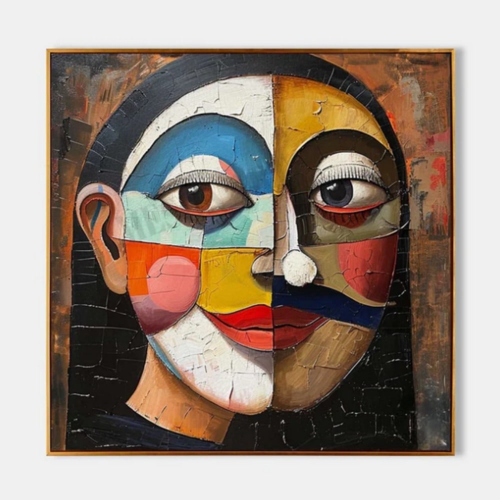 "Fragmented Identity" Pop Art Canvas Painting: "Fragmented Identity" Pop Art Canvas Painting This captivating painting presents a striking interplay between abstraction and human form. The ear and neck are meticulously rendered, standing o