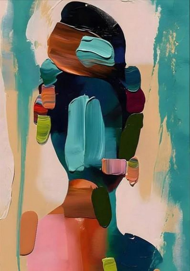 Echo of Form: Echo of Form Echo of Form captures the silent tension between presence and introspection. This 3D oil painting renders a human figure from behind, back exposed---sculptural strokes that rise from