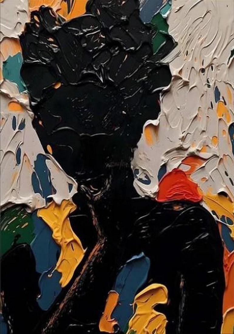 Figure in Shadow: Figure in Shadow Figure in Shadow explores the masculine form through a monochromatic lens, where presence is defined by texture and absence. Rendered in deep black and subtle tonal shifts, this