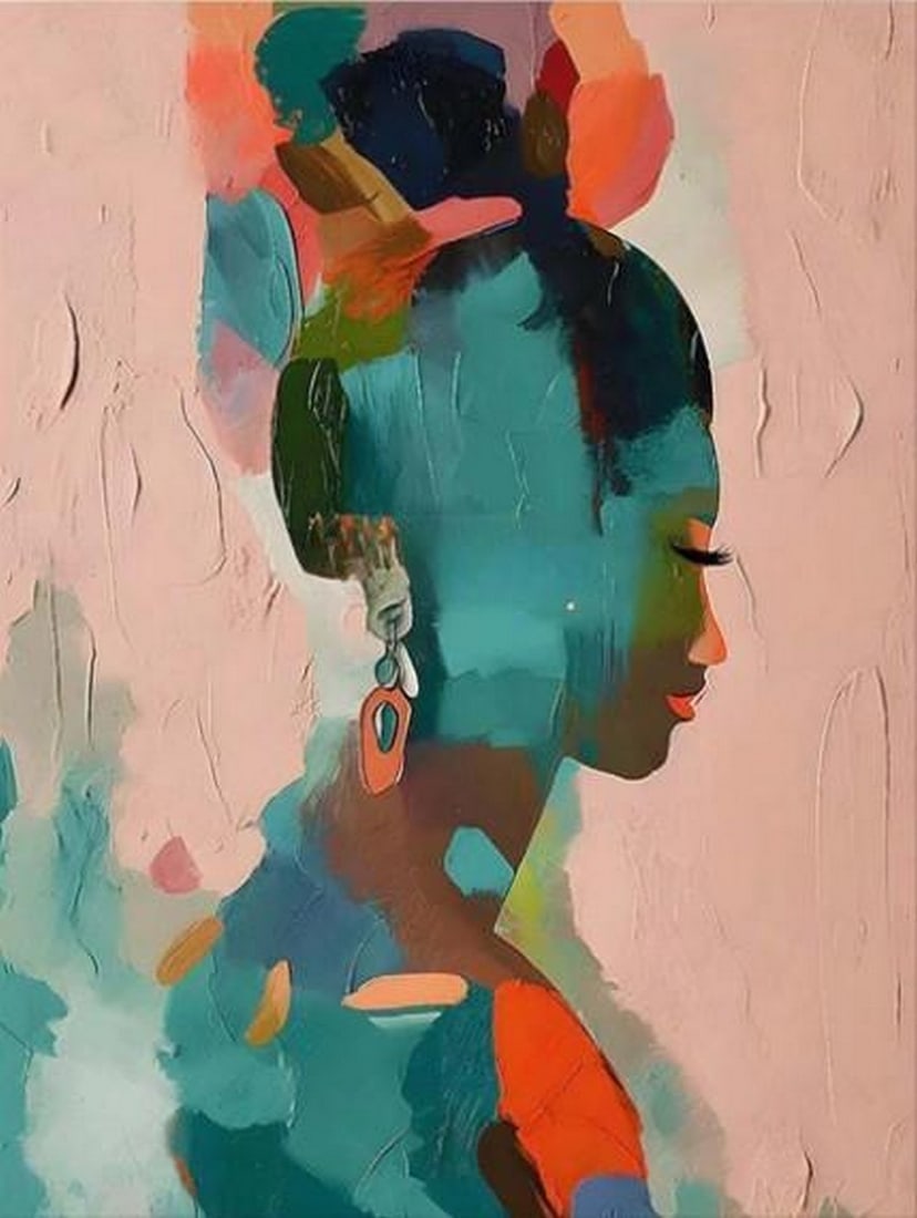 The Radiant Muse: The Radiant Muse The Radiant Muse reimagines the portrait of a lady through a kaleidoscope of bold color and abstract form. Swaths of oil paint sweep across the canvas, layering emotion over