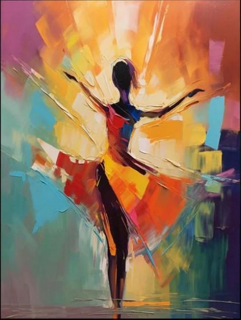 Rhythm in Motion: Rhythm in Motion Rhythm in Motion captures the spirit of a dancing girl through bold palette knife strokes and expressive texture. Layers of color sweep and swirl across the canvas, echoing the
