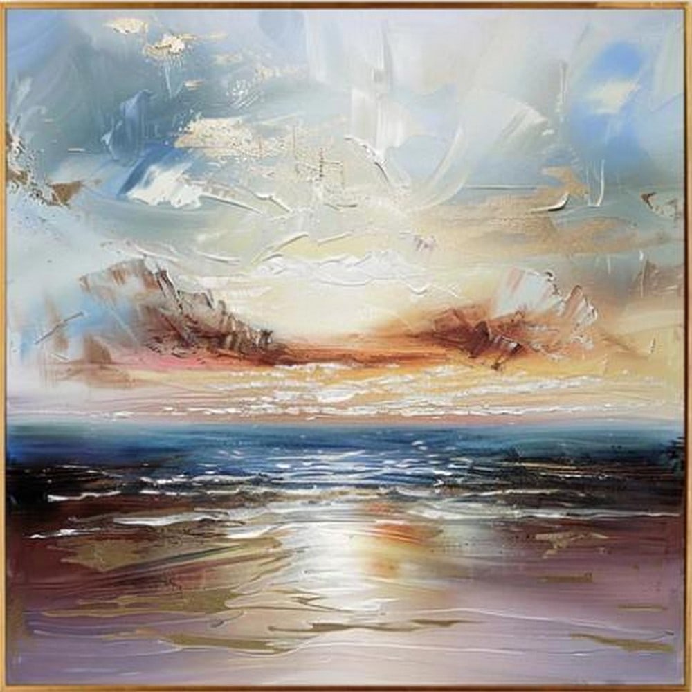 Dawn Over the Tide: Dawn Over the Tide Dawn Over the Tide captures the quiet majesty of a new day rising over the sea. Gentle waves reflect soft shades of gold, peach, and pale blue as sunlight begins to warm the