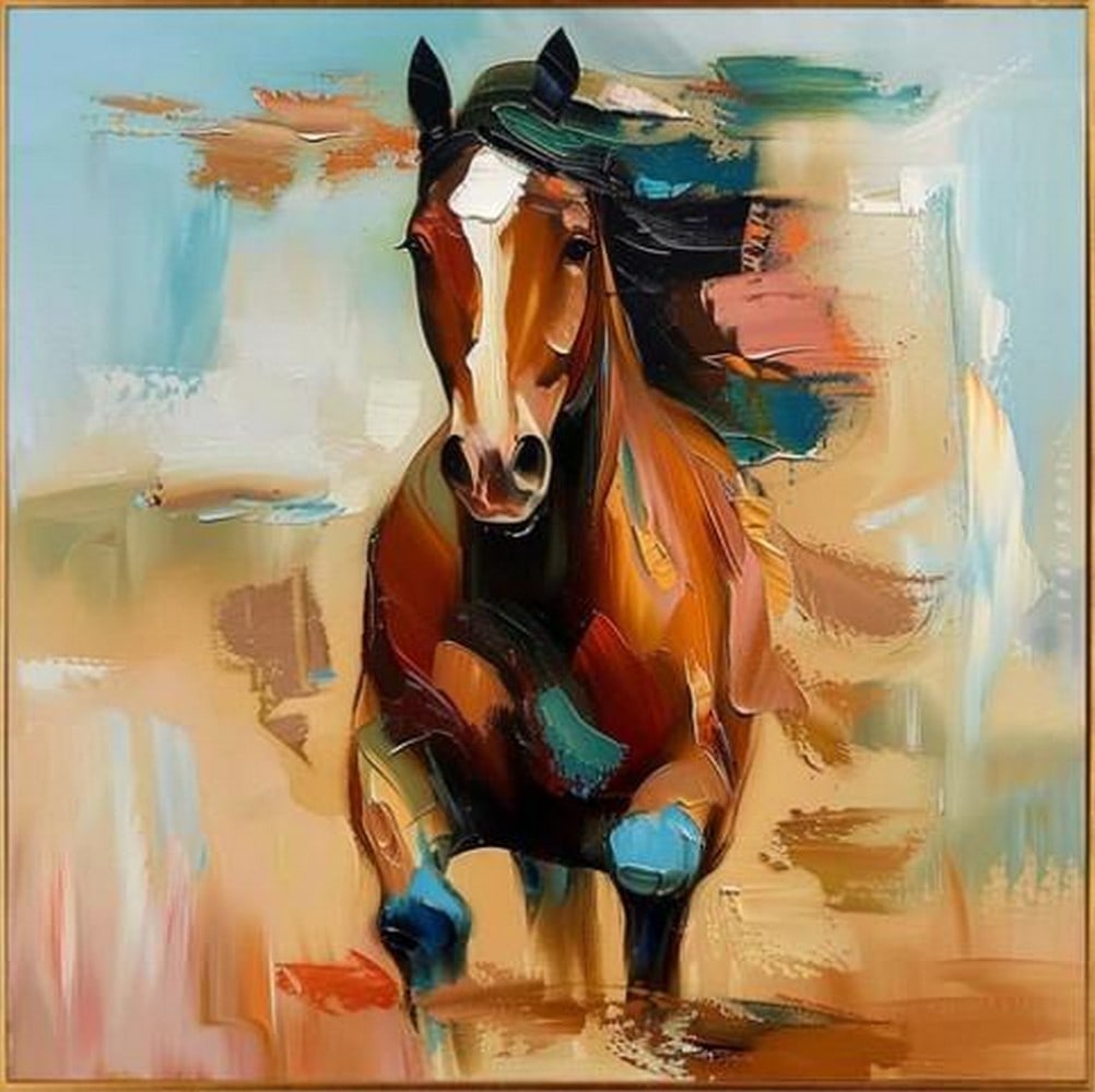 Untamed Motion: Untamed Motion Untamed Motion captures the raw energy and freedom of a horse in full gallop, expressed through bold abstract strokes and dynamic color. Layers of textured oil paint convey powerful