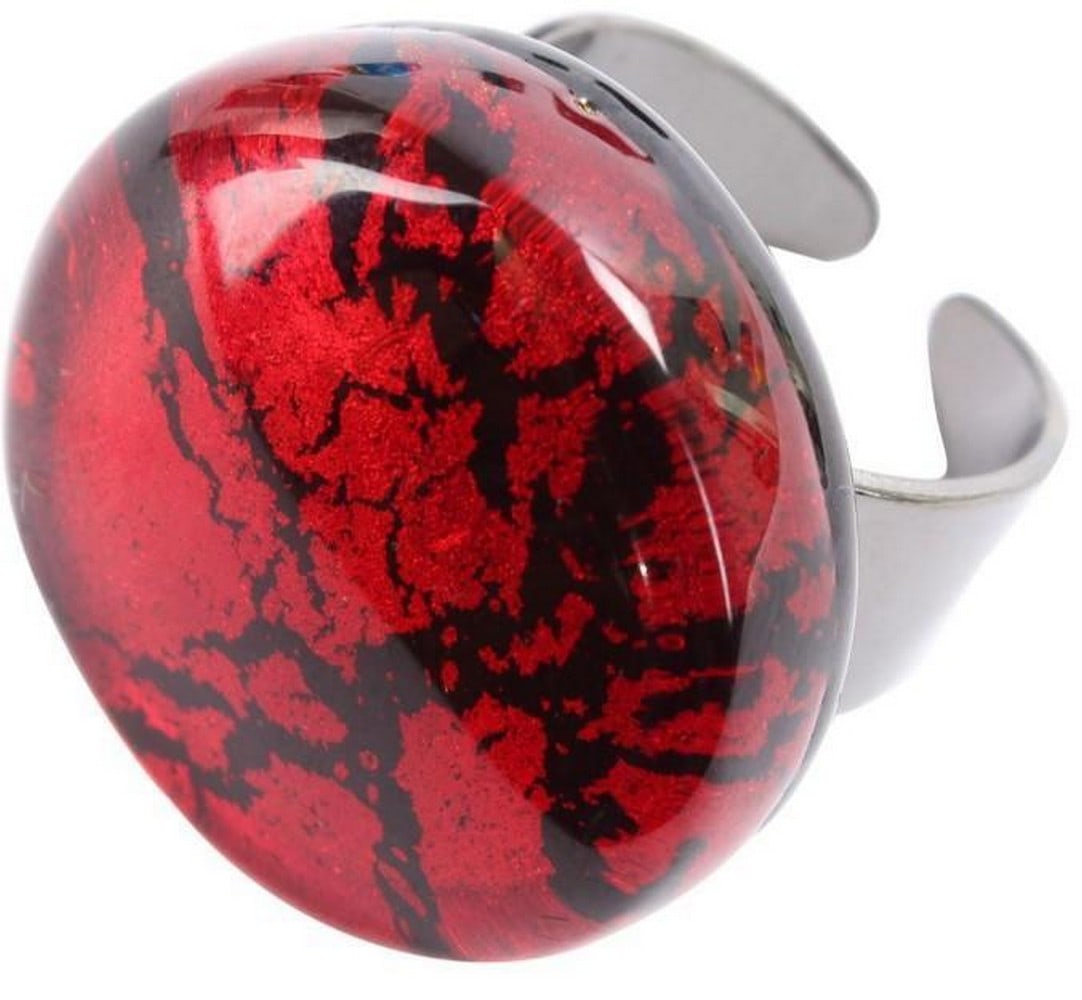 Ember Night Murano Glass Ring: Ember Night Murano Glass Ring Fiery red meets deep black in this striking Murano glass ring, evoking the intensity of glowing embers against the night. Hand-shaped by master glassmakers, the bold