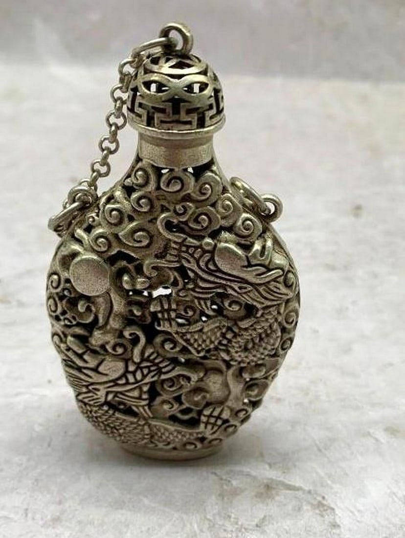 Mythical Dragon Silver Snuff Bottle (1 of 7)
