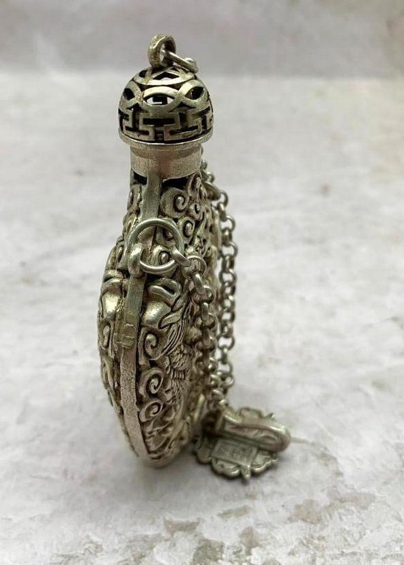 Mythical Dragon Silver Snuff Bottle - 4
