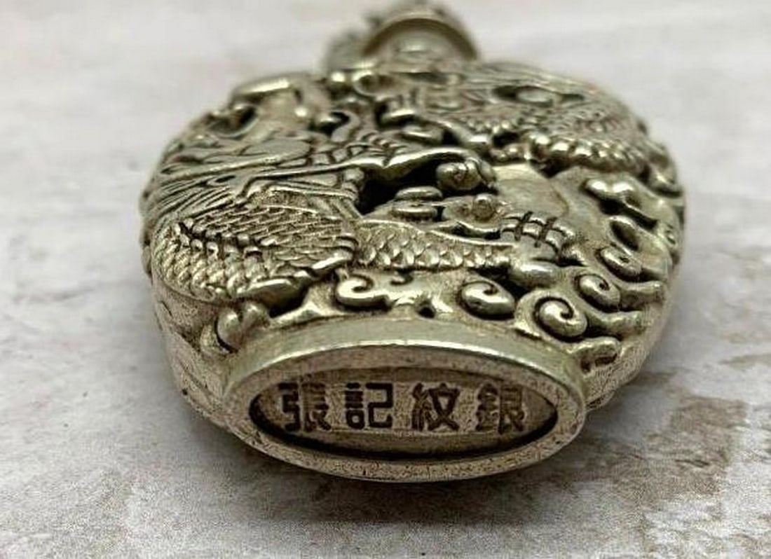 Mythical Dragon Silver Snuff Bottle - 7