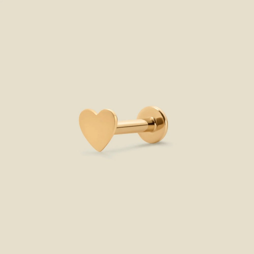 14k Solid Gold Heart Stud Earrings - 2