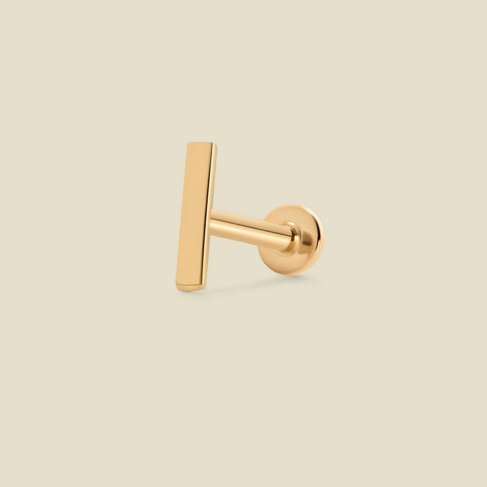 14k Solid Gold Bar Stud Earring - 2