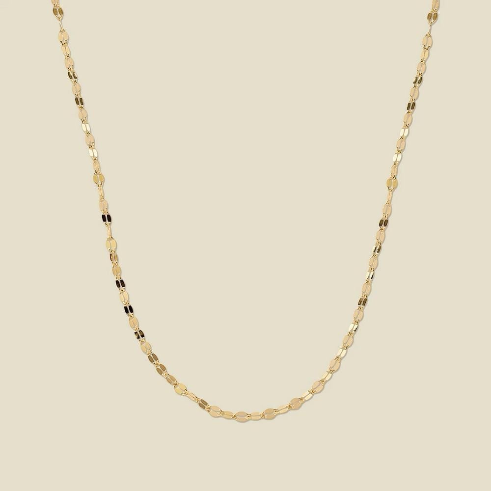 14k Delicate Lace Chain: 14k Delicate Lace Chain Infuse your daily style with elegance using this delicate 14k solid gold chain. With its intricate lace-inspired design, it offers a soft, shimmering glow that adds a touch of