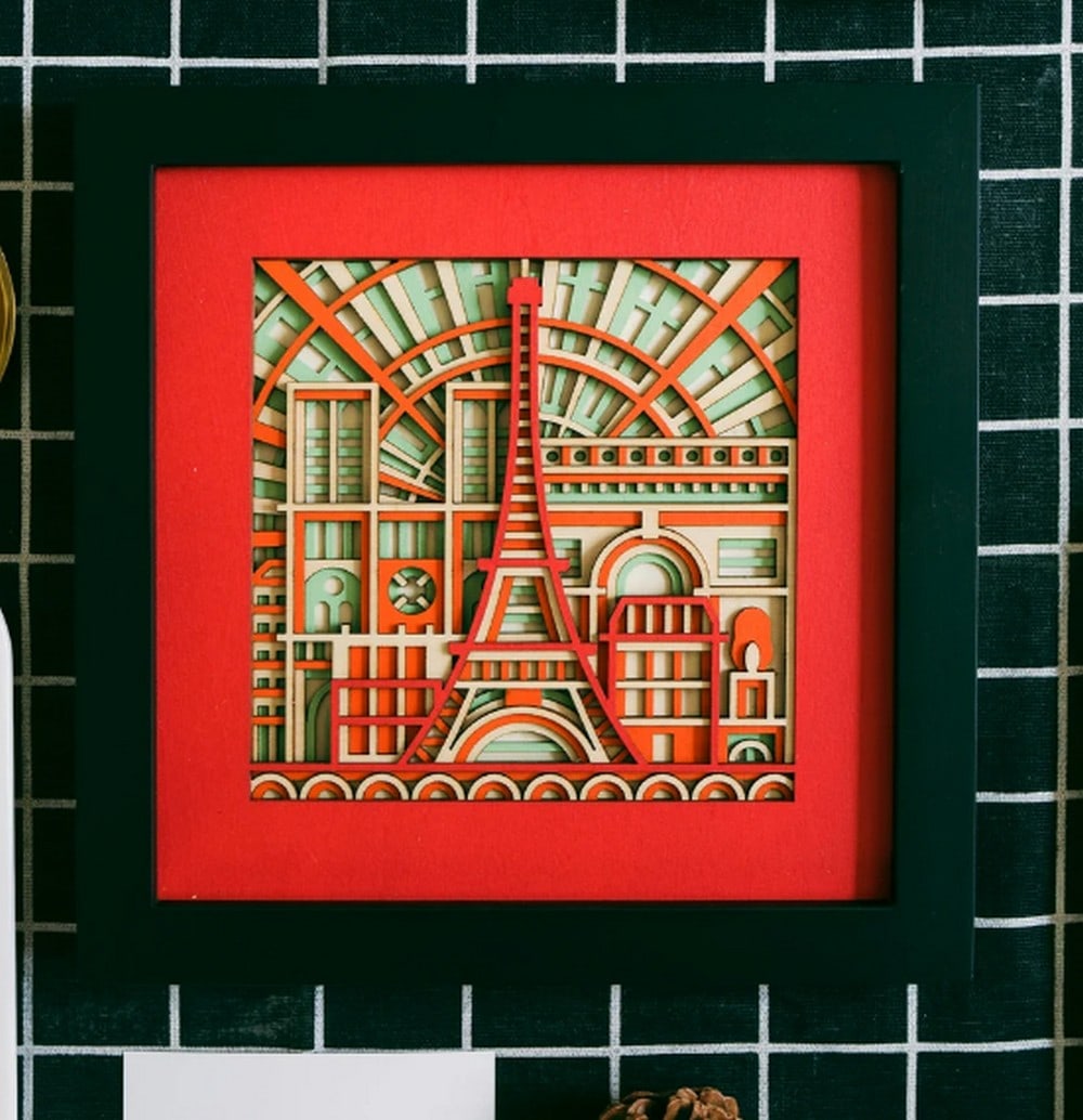 Paris, France Multi-layer Laser Cut Wood Carving: Paris, France Multi-layer Laser Cut Wood Carving This multi-layer wood art brings a graceful and distinctive look to your home. Crafted with intricate, detailed patterns, it offers a captivating