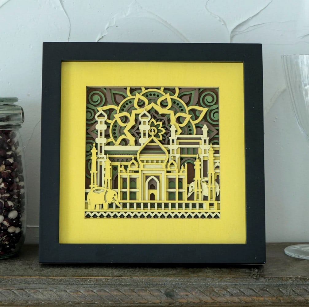Indian Temple Multi-layer Laser Cut Wood Carving: Indian Temple Multi-layer Laser Cut Wood Carving This multi-layer wooden art piece brings a graceful and unique touch to your home. Crafted with intricate details, it offers a captivating visual