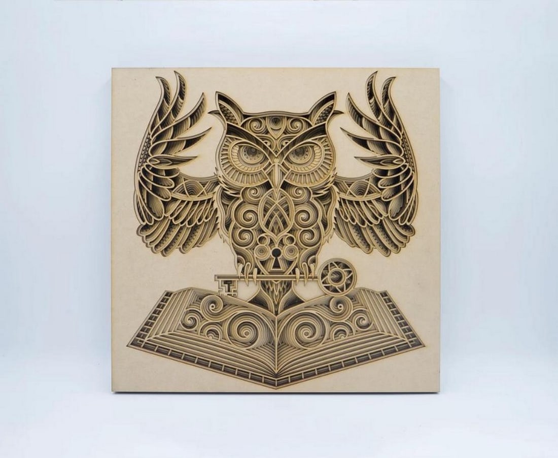 Owl Mandala 3D Wood Wall Art: Owl Mandala 3D Wood Wall Art Add a touch of nature-inspired artistry to your home with this Owl Mandala 3D Wall Art. Crafted from high-quality MDF wood, this multi-layer design features a beautifully