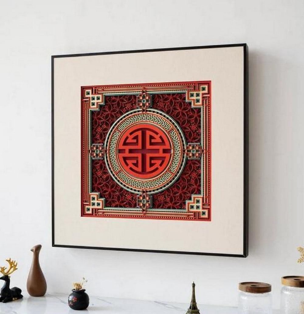 Prosperity Harmony Multi-Layer Wood Wall Art: Prosperity Harmony Multi-Layer Wood Wall Art Inspired by the Eastern symbol Lu, representing prosperity and success, this intricately crafted wall art features a mesmerizing geometric mandala design.