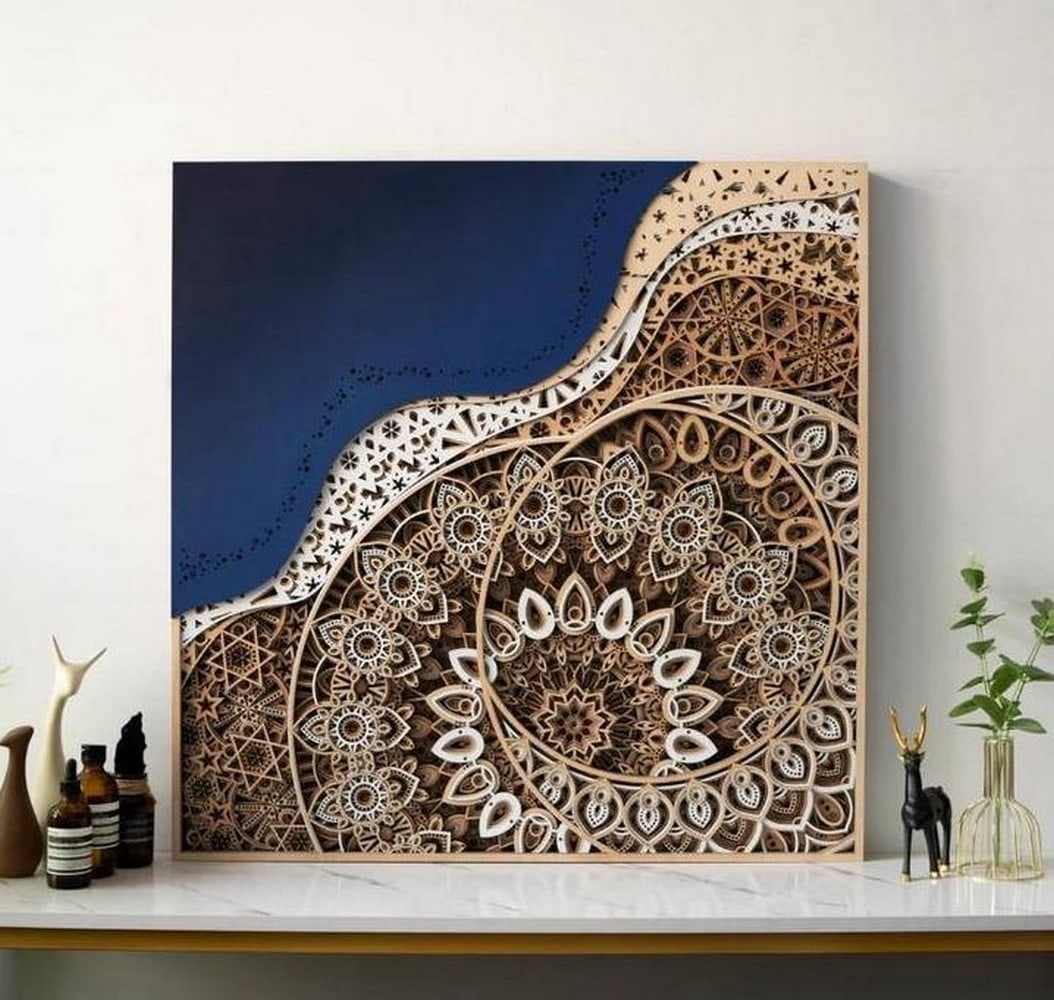 Celestial Orbit Layered Wood Wall Art: Celestial Orbit Layered Wood Wall Art Inspired by the vastness of the cosmos, this multi-layered geometric mandala evokes the harmony of celestial motion. Precision laser-cut from MDF and
