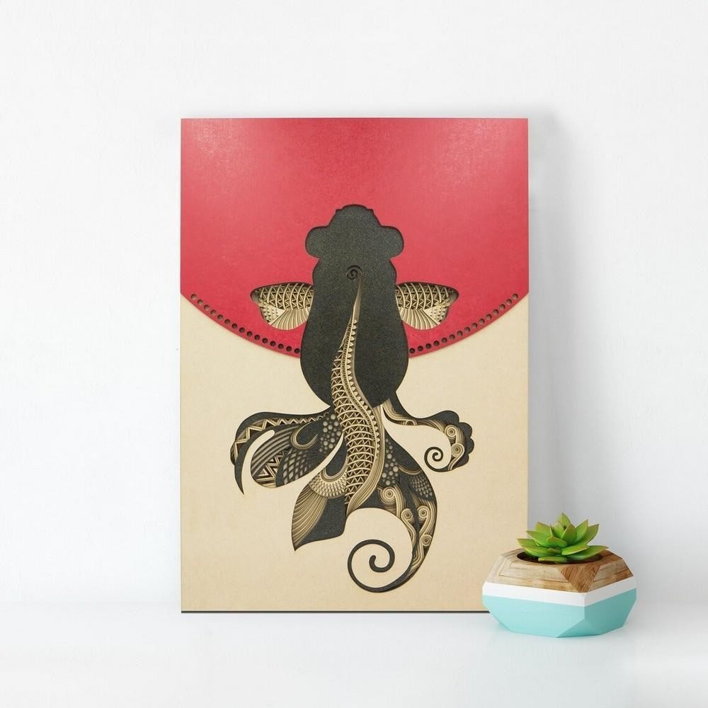 Golden Harmony Goldfish 3D Wooden Wall Art: Golden Harmony Goldfish 3D Wooden Wall Art The Golden Harmony goldfish multi-layer wooden wall art brings a touch of serene beauty and sophistication to your living space. This intricate design