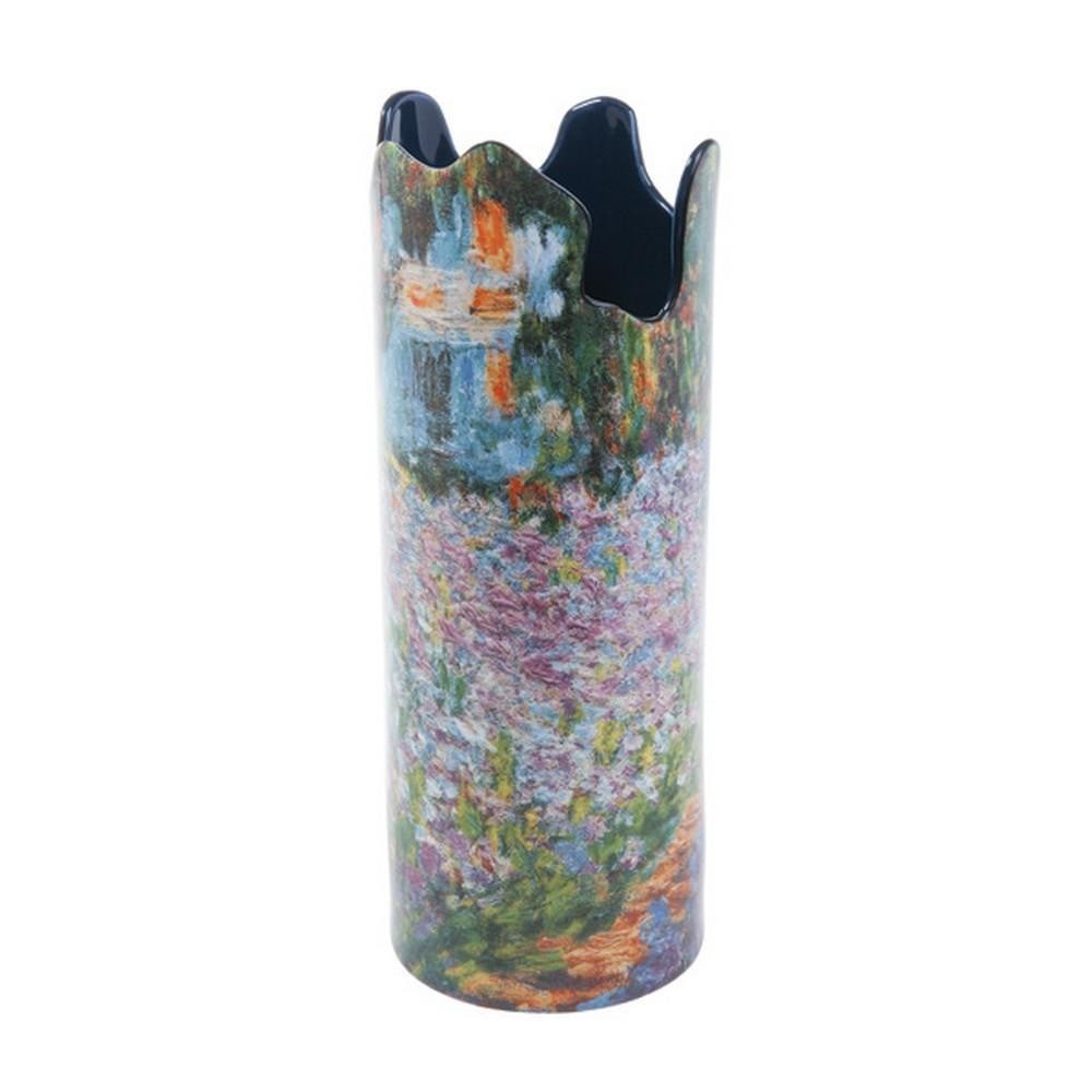 Irises in Garden Porcelain Vase: Irises in Garden Porcelain Vase This porcelain vase is decorated with a depiction of Monet’s garden at his home in Giverny, featuring a vibrant sea of irises. The soft lilac tones and impressionisti