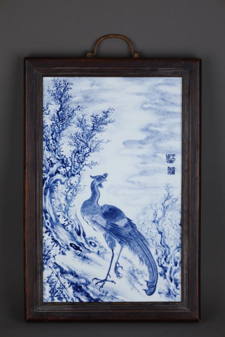 Blue and White Flower and Bird Plate with Wang Bu Mark, Republic Period: Blue and White Flower and Bird Plate with Wang Bu Mark, Republic Period A delicately painted porcelain plate inspired by the Republic of China era, showcasing a classic blue and white palette. The ce