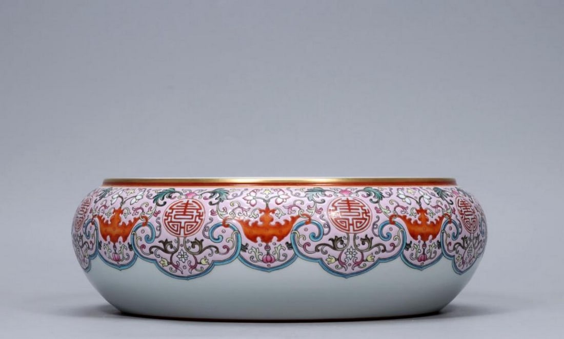 Yongzheng Period Rouge Red Longevity Lotus Flower & Crane Wash Bowl (1 of 9)