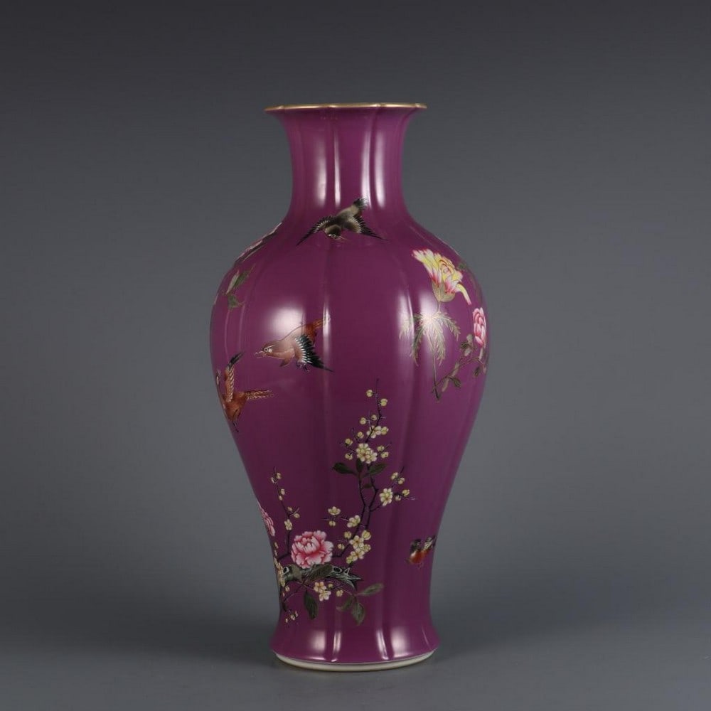 Inspired Qing Qianlong Carmine Ground Famille Rose Melon-Shaped Vase (1 of 9)