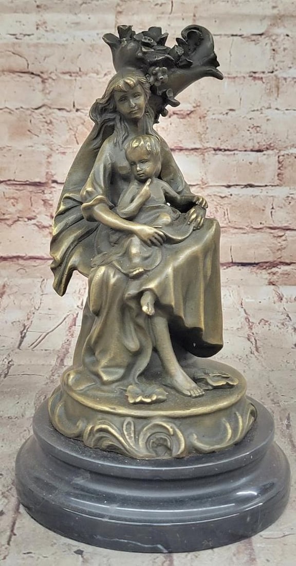 Mother Holding Child Original Bronze Statue - 10.5" x 6": Mother Holding Child Original Bronze Statue - 10.5" x 6" This elegant bronze sculpture by Milo beautifully captures the essence of compassion and nurturing. Its sleek, minimalist design feat