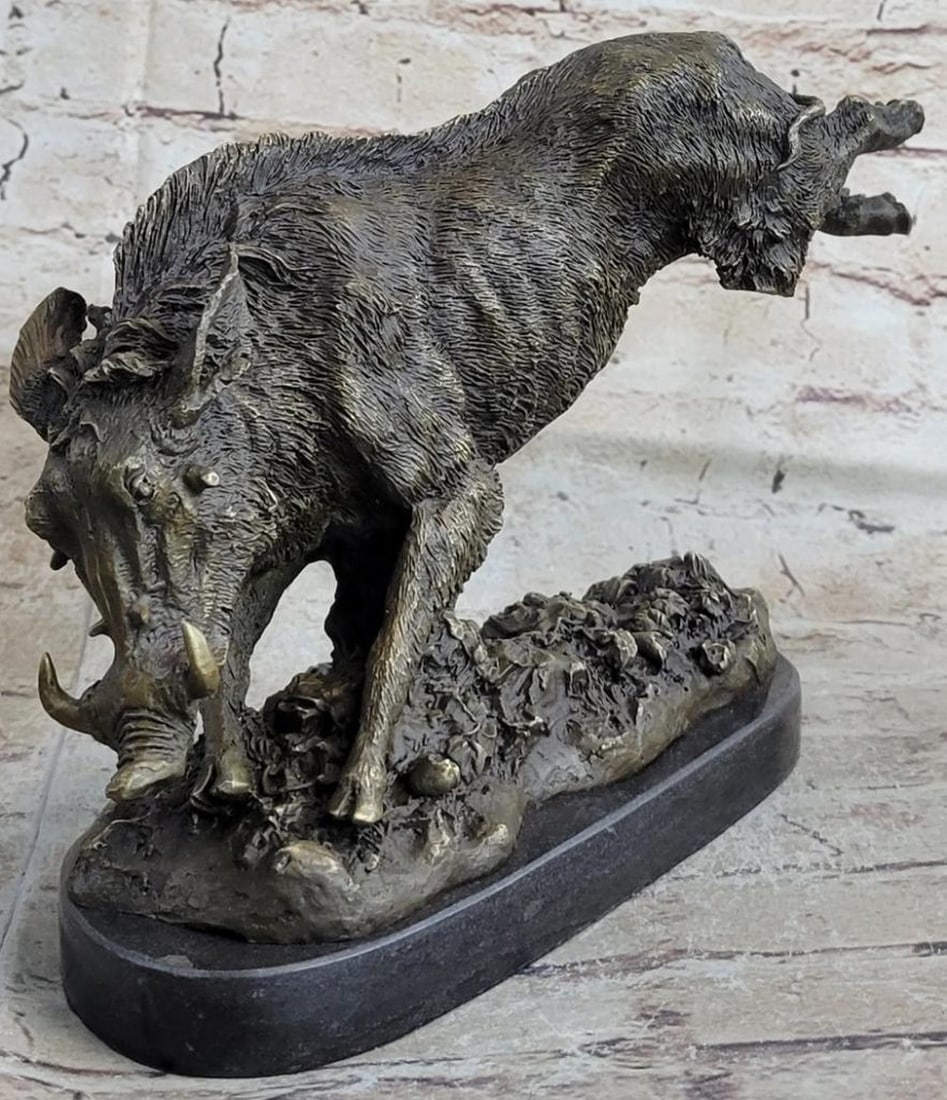 Barye Inspired Wild Kicking Boar Bronze Sculpture - 8" x 12" (1 of 6)