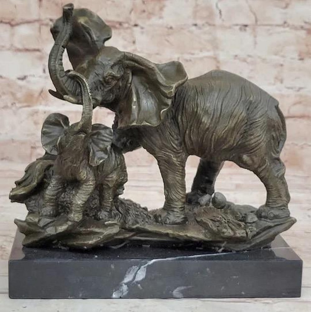 Mother Elephant Playing with Calf Bronze Statue - 8.5" x 9.5" (1 of 6)