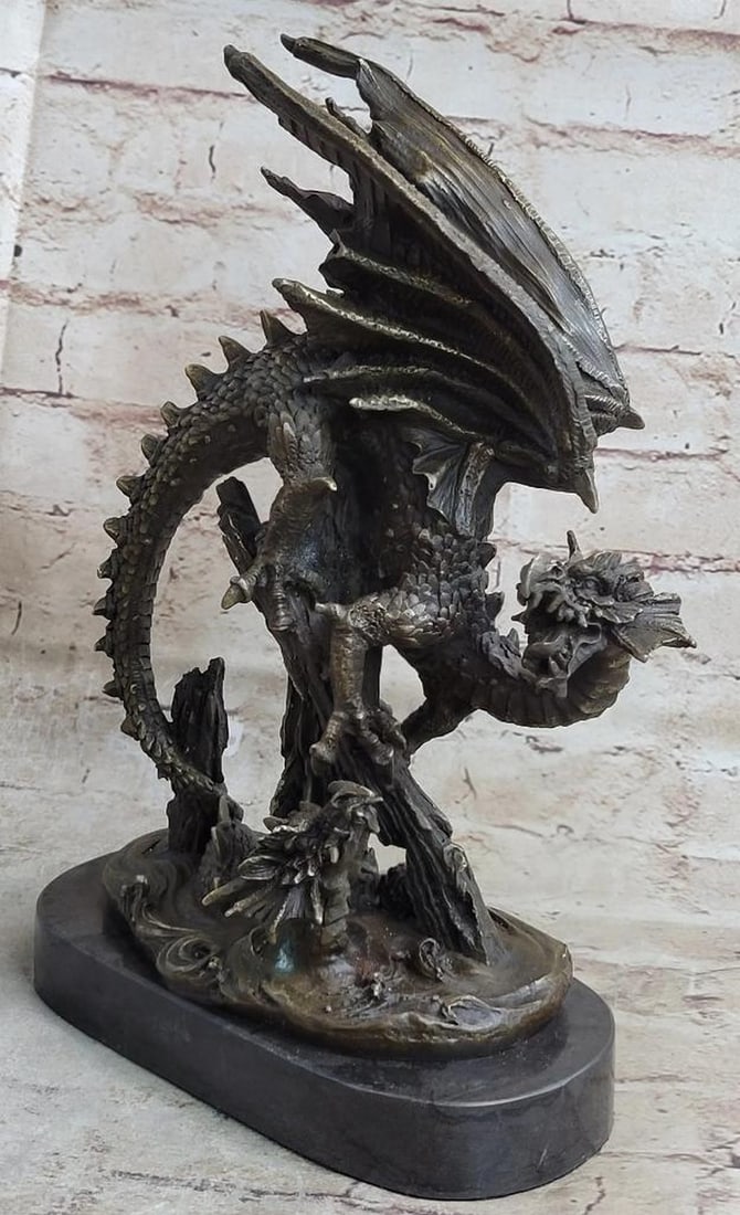 Original Fisher Chinese Dragon Bronze Sculpture On Marble Base - 12" x 8" (1 of 7)