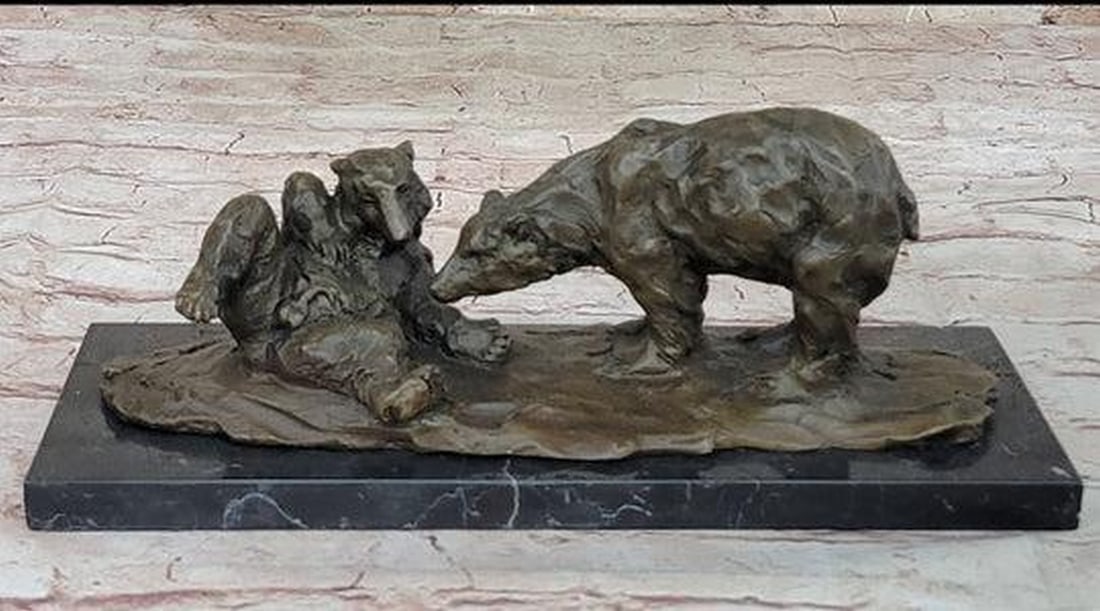 Mother Bear Comforting Comforting Cub Bronze Statue - 5.5" x 13.5": Mother Bear Comforting Comforting Cub Bronze Statue - 5.5" x 13.5" Crafted with precision using the lost wax method, this sculpture beautifully captures the essence of maternal love in the