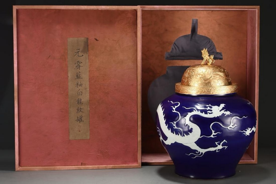 Old Collection Yuan Ji Blue Glazed White Dragon Pattern Jar (1 of 9)