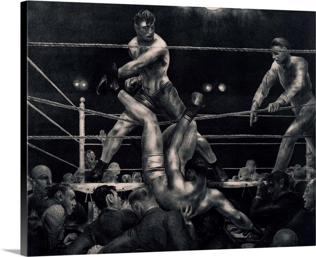 Dempsey and Firpo, 1923–24 Canvas Reproduction – 24" × 20": Dempsey and Firpo, 1923–24 Canvas Reproduction – 24" × 20" This dynamic artwork by George Wesley Bellows depicts the dramatic moment in the famous boxing match between Jack Dempsey and L