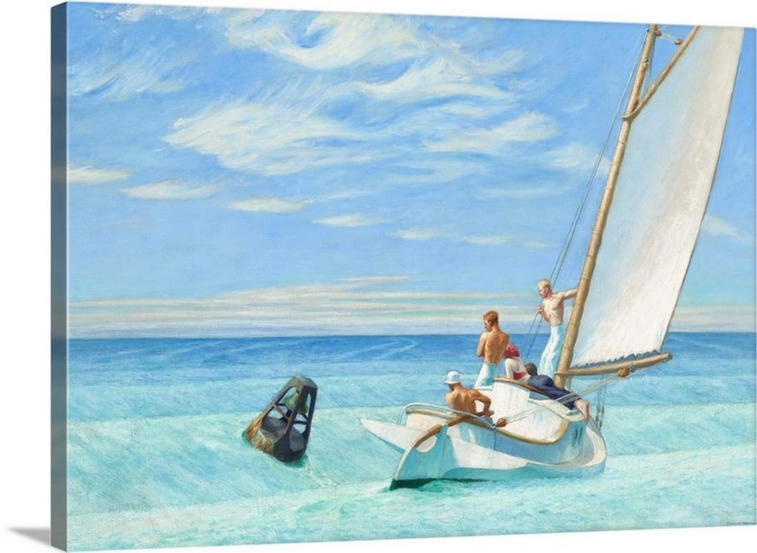 Ground Swell Canvas Reproduction by Edward Hopper – 30" x 22": Ground Swell Canvas Reproduction by Edward Hopper – 30" x 22" Edward Hopper (1882–1967) was an American realist painter celebrated for capturing isolation and everyday life with cinematic