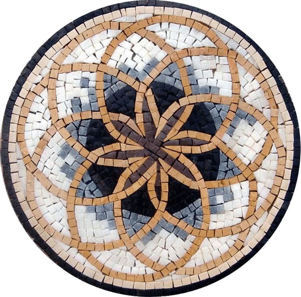 Flower of Life Mosaic Wall Accent: Flower of Life Mosaic Wall Accent A square marble mosaic featuring a stylized Flower of Life design in blue and brown tones. Handcrafted from natural stone, this piece showcases intricate patterns