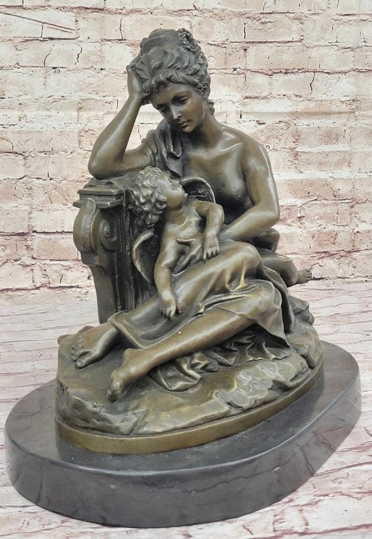 Timeless Embrace Bronze Sculpture by Carrier-Belleuse - 15" x 14.5": Timeless Embrace Bronze Sculpture by Carrier-Belleuse - 15" x 14.5" This exquisite bronze sculpture by Carrier-Belleuse beautifully captures the tender connection between a mother and her chil