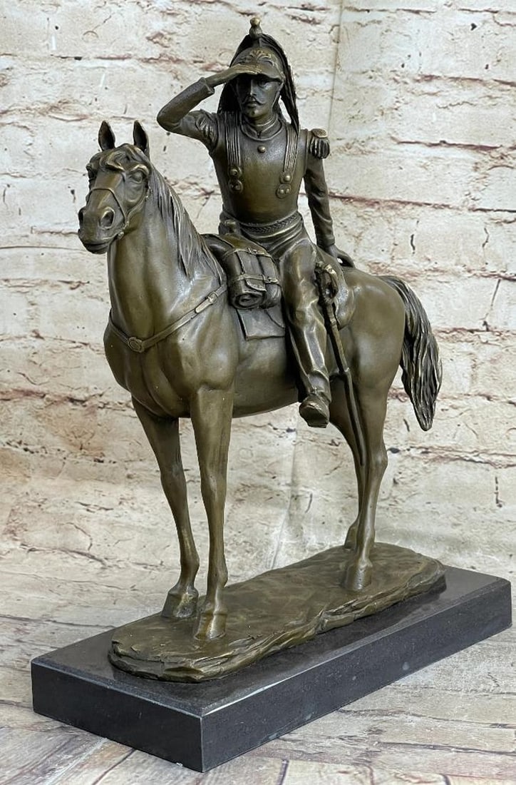 19th Century Cavalry Soldier Warrior on Horseback Bronze Statue Sculpture Figure 15"X 12" (1 of 7)