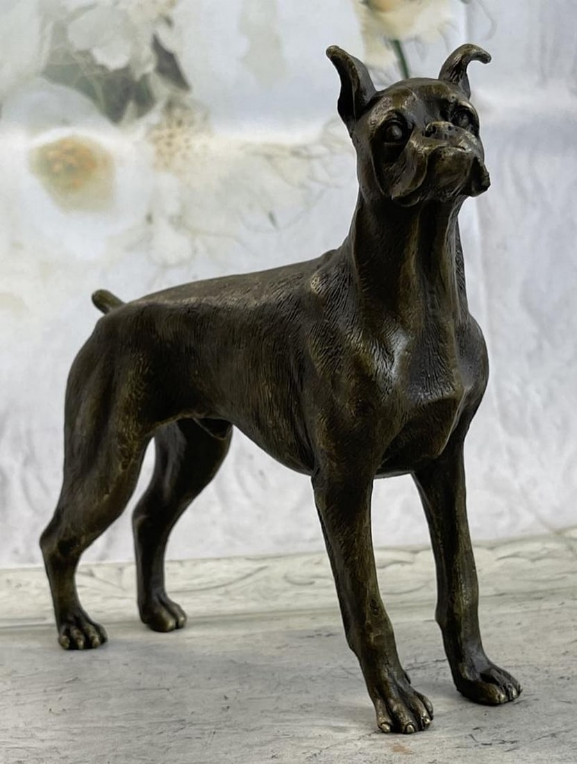 Boxer Dog Bronze Metal Statue Sculpture Collectible Decor Signed Art 8" x 9": Boxer Dog Bronze Sculpture Collectible This cute Boxer won’t have any problem guarding your front door! He is ready to meet you and greet you and welcome you home from a hard day’s work. He has a
