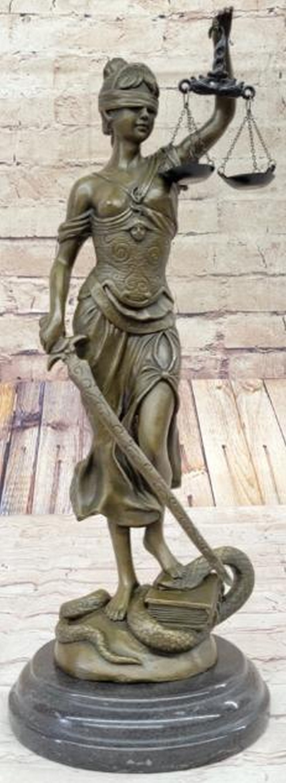Lady Justice by Mayer Inspired Bronze Sculpture - 14" x 7": Lady Justice by Mayer Inspired Bronze Sculpture - 14" x 7" This bronze sculpture of Lady Justice, created by the artist Mayer, captures the essence of justice with poise and authority. Blindf