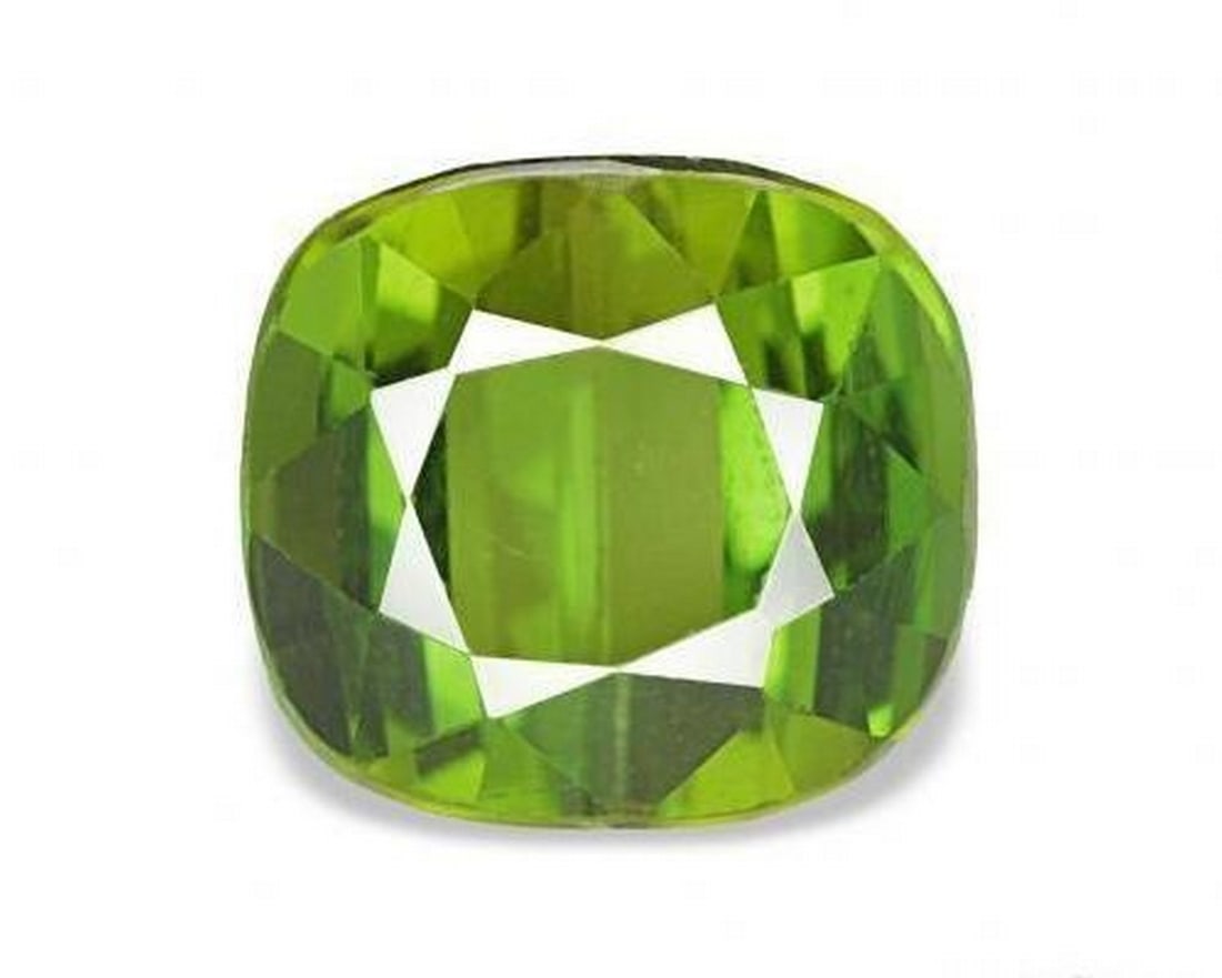 1.98 ct Natural Lively Green Tourmaline, Cushion Cut, VVS–VS, Mozambique: 1.98 ct Natural Lively Green Tourmaline, Cushion Cut, VVS–VS, Mozambique Natural tourmaline gemstone weighing 1.98 carats, cut in a cushion facet shape with a lively green color. The gem measures 7.