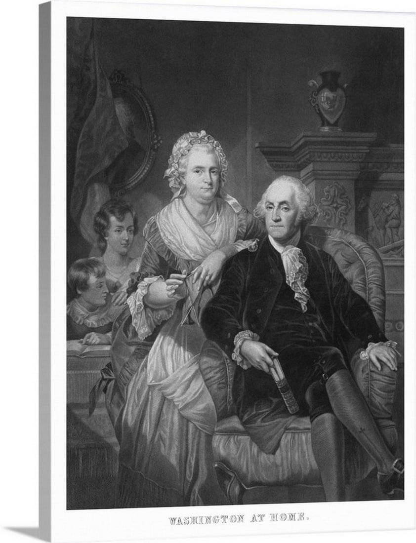 George Washington & Family Canvas Reproduction – 18" × 24": George Washington & Family Canvas Reproduction – 18" × 24" This canvas reproduction features a vintage American History print of President George Washington, Martha Washington, and thei