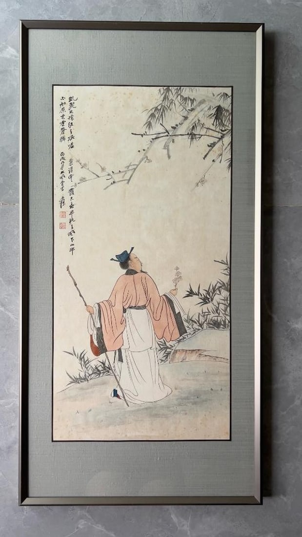 Zhang Daqian Figure Story on Old Paper: Zhang Daqian Figure Story on Old Paper A finely rendered figure scene by Zhang Daqian on aged paper. The composition depicts an elegant narrative with delicate brushwork, expressive lines, and