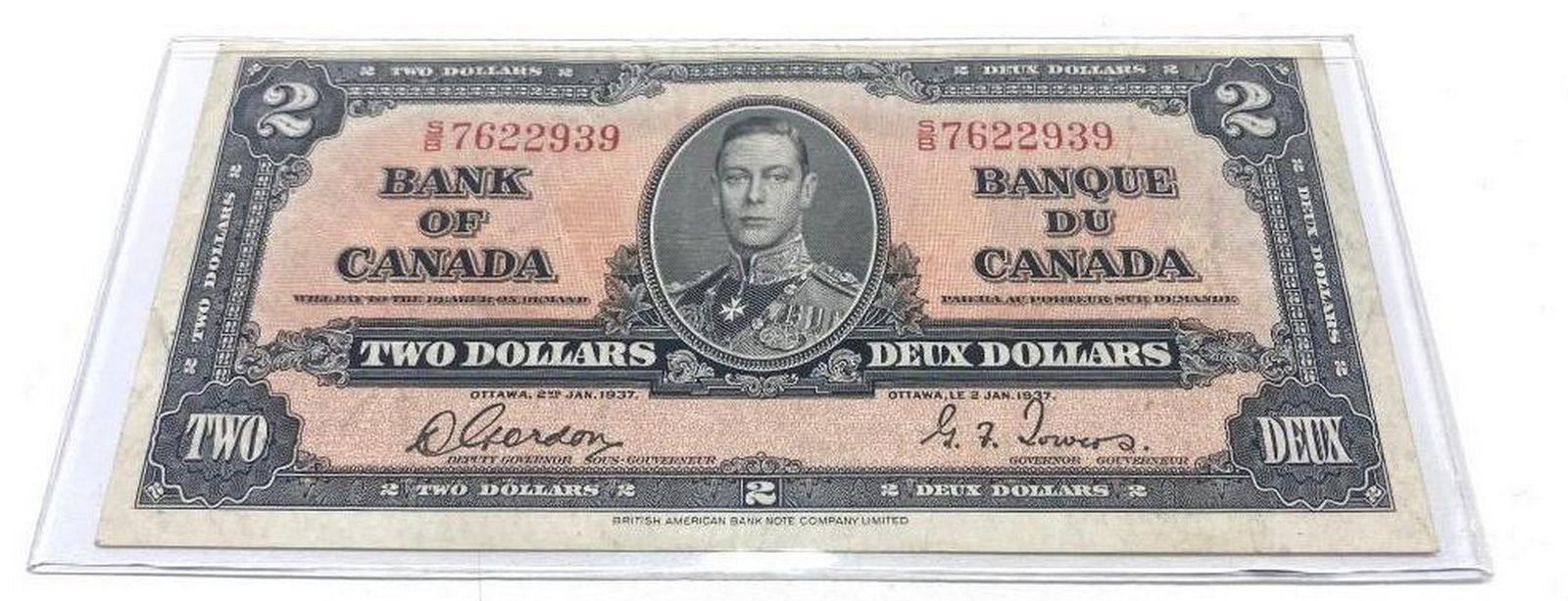 Rare 1937 Bank Of Canada $2 Bank Note - S/B 7622939 - D. Gordon & Towers: Rare 1937 Bank Of Canada $2 Bank Note - S/B 7622939 - D. Gordon & Towers. Please View Photos For Further Details.