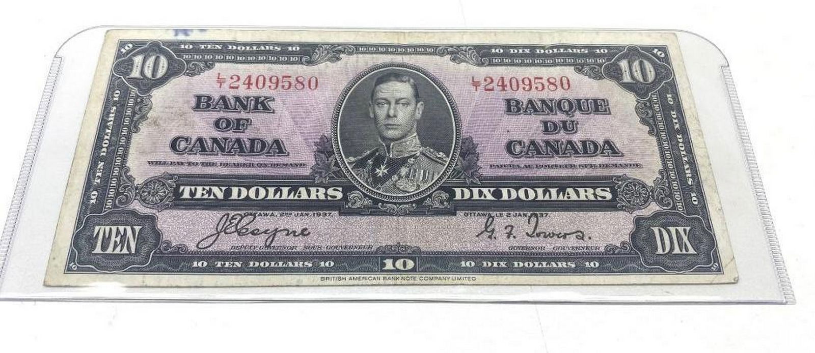 1937 Bank Of Canada $10 Bank Note - L/T 2409580 - Coyne & Towers: 1937 Bank Of Canada $10 Bank Note - L/T 2409580 - Coyne & Towers. Please View Photos For Further Details.
